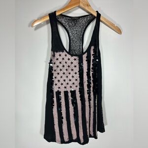 Express Flag Lace-Back Black Sequin Embellished Tank Top